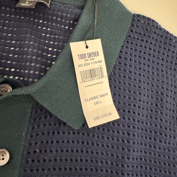 Todd Snyder Club Sweater Polo Navy Green size Large L $278 NWT - Picture 3 of 8